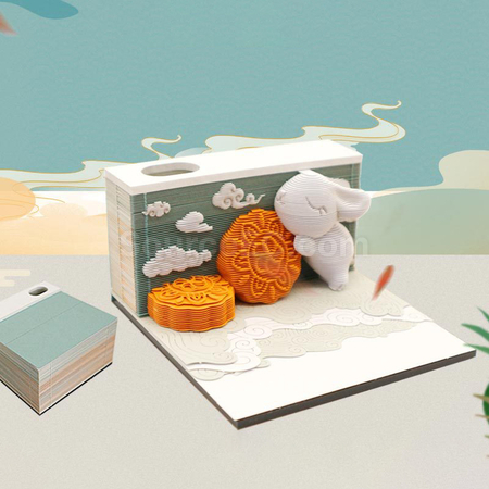 礼品订购中秋创意3d立体月饼纸雕便签纸广告
