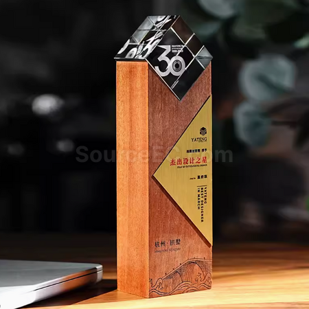 礼品订购实木水晶奖座广告