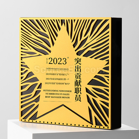 礼品订购正方形黑水晶金属奖座广告