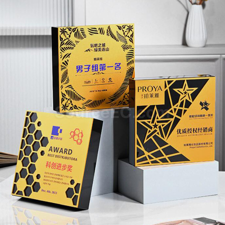 礼品订购正方形黑水晶金属奖座广告