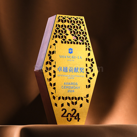 礼品订购六边形木金属奖座广告