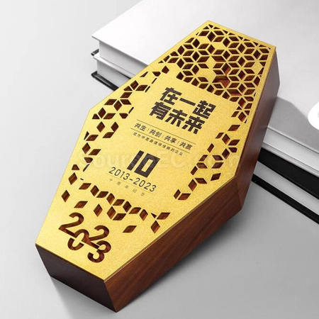 礼品订购六边形木金属奖座广告
