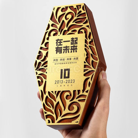 礼品订购六边形木金属奖座广告