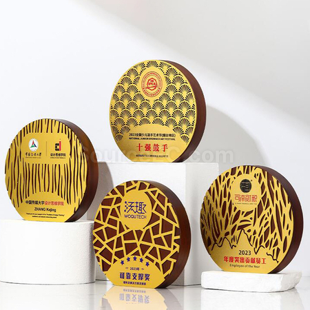 礼品订购圆形黑木金属奖座广告