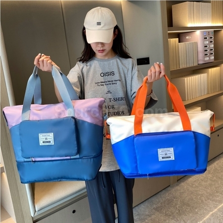 礼品订购大容量拼色折叠旅行包广告