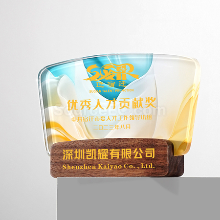 礼品订购实木水晶纪念奖座广告