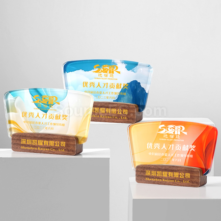 礼品订购实木水晶纪念奖座广告