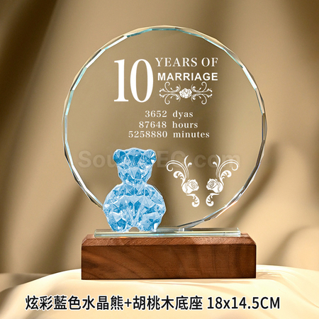 礼品订购镀彩小熊水晶奖座广告