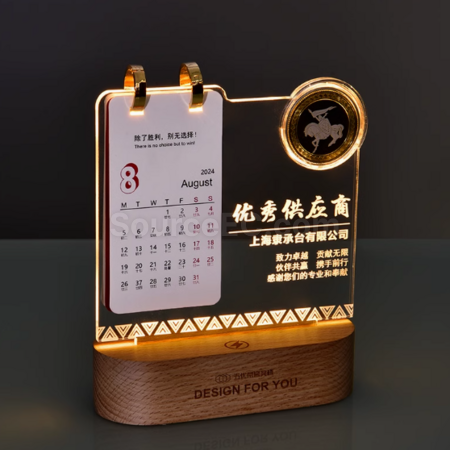 礼品订购创意发光小夜灯台历奖座广告