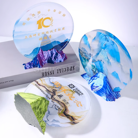 礼品订购创意山峰水晶奖座广告