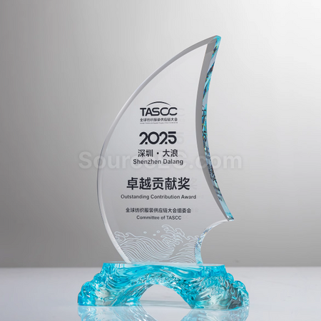 礼品订购帆船水晶奖座广告
