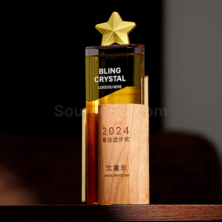 礼品订购实木水晶奖座广告