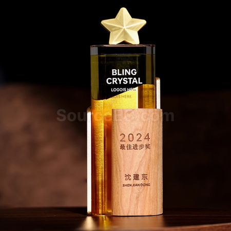 礼品订购实木水晶奖座广告
