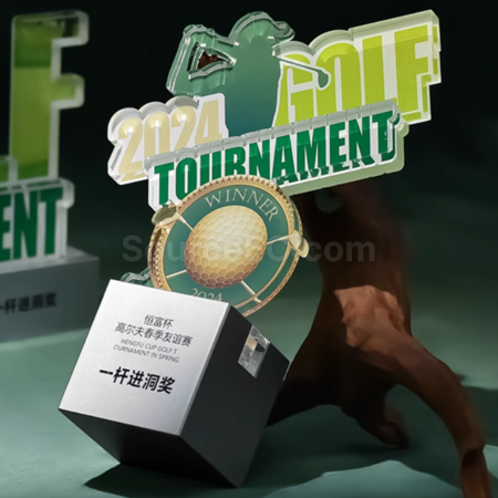 礼品订购高尔夫亚克力奖座广告