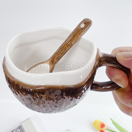 礼品订购不规则椰子陶瓷马克杯广告