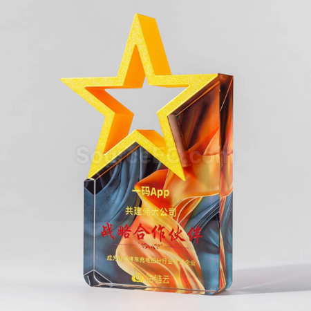 礼品订购彩色五星水晶奖座广告