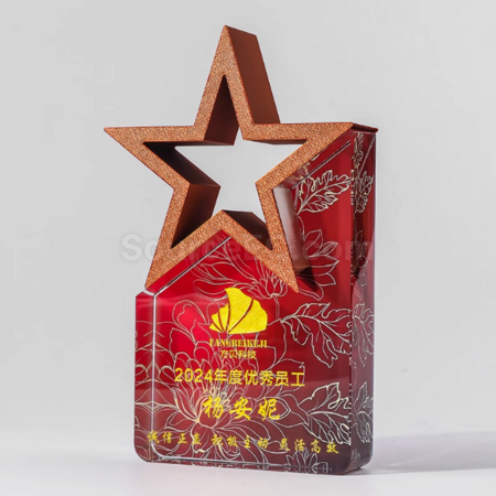 礼品订购彩色五星水晶奖座广告
