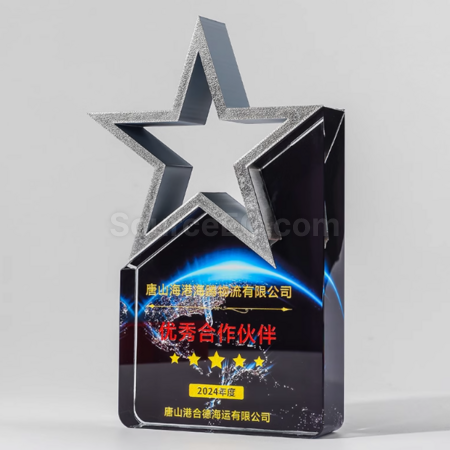礼品订购彩色五星水晶奖座广告