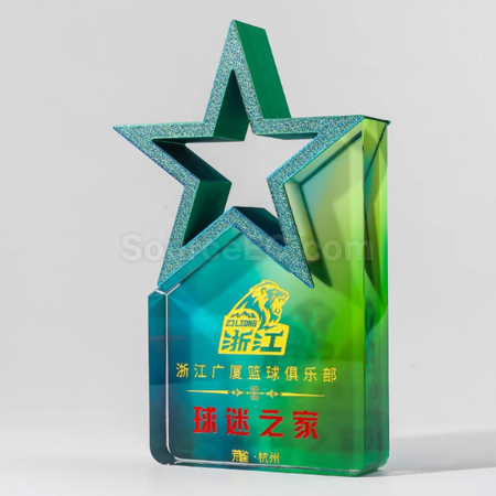礼品订购彩色五星水晶奖座广告