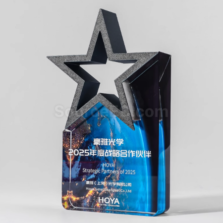 礼品订购彩色五星水晶奖座广告