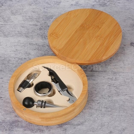 礼品订购高档不锈钢开瓶器套装竹盒广告
