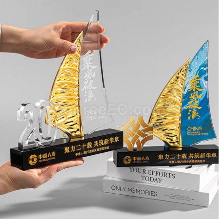 礼品订购创意帆船水晶奖座广告