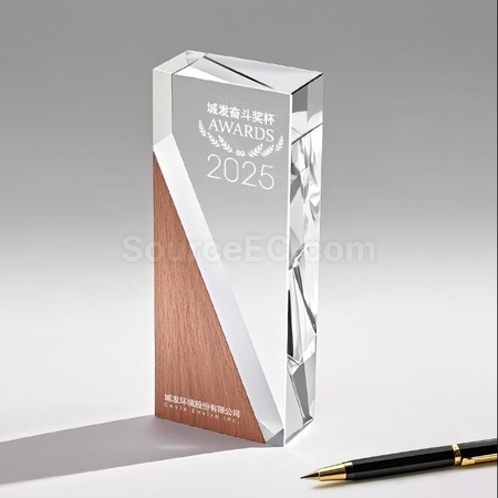 礼品订购实木水晶纪念奖座广告
