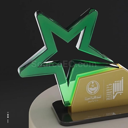 礼品订购绿色星星水晶亚克力奖座广告
