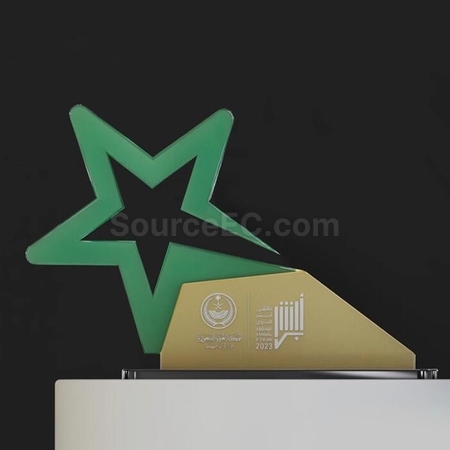 礼品订购绿色星星水晶亚克力奖座广告