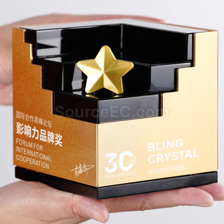 礼品订购创意实木水晶奖座广告