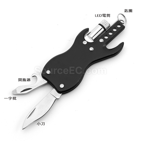 礼品订购LED灯吉他造型多功能万用刀匙扣广告