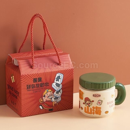 礼品订购卡通财神爷杯子陶瓷马克杯广告