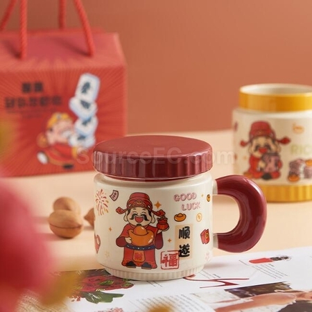 礼品订购卡通财神爷杯子陶瓷马克杯广告