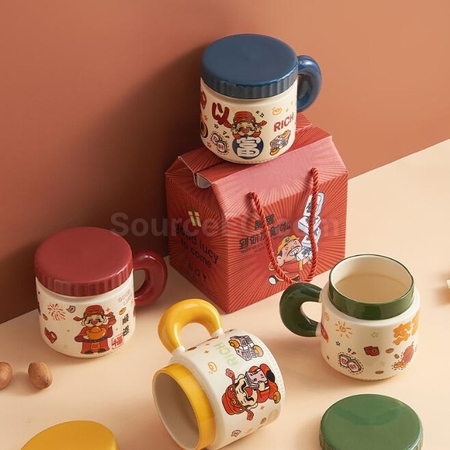 礼品订购卡通财神爷杯子陶瓷马克杯广告