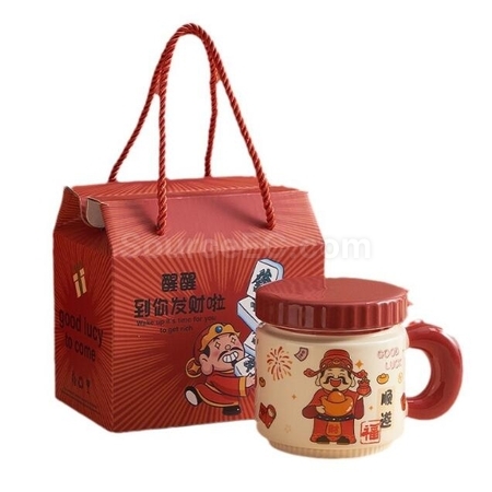 礼品订购卡通财神爷杯子陶瓷马克杯广告