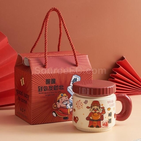 礼品订购卡通财神爷杯子陶瓷马克杯广告
