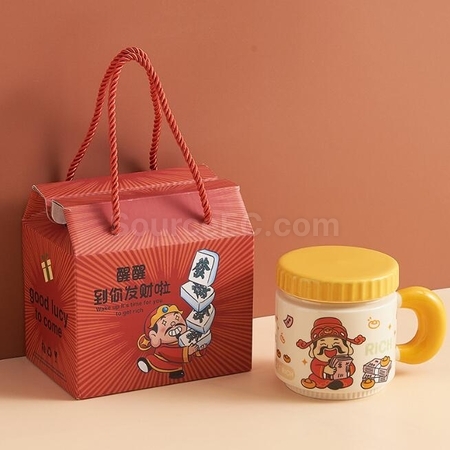 礼品订购卡通财神爷杯子陶瓷马克杯广告