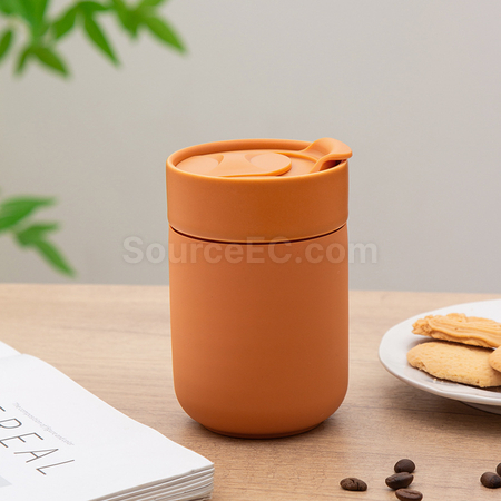 礼品订购旅行硅胶带盖陶瓷杯广告