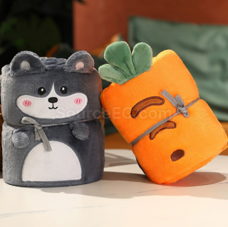 礼品订购可收纳法兰绒午睡毛毯广告