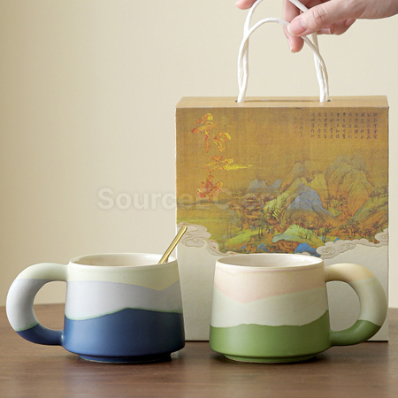 釉画三彩陶瓷咖啡杯