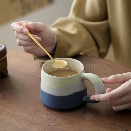 礼品订购釉画三彩陶瓷咖啡杯广告