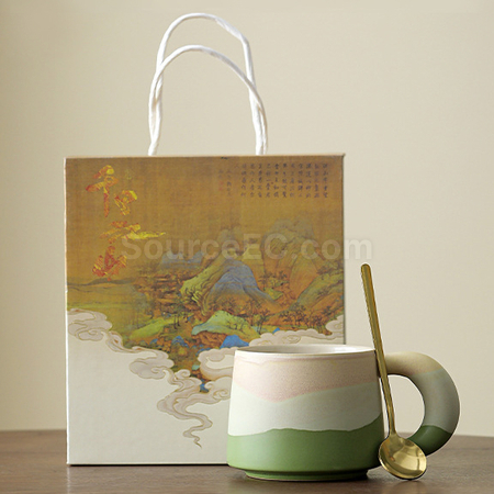 礼品订购釉画三彩陶瓷咖啡杯广告