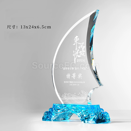 礼品订购帆船水晶奖座广告