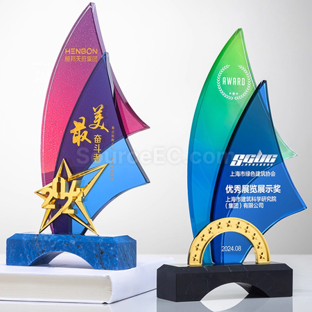 礼品订购帆船水晶奖座广告
