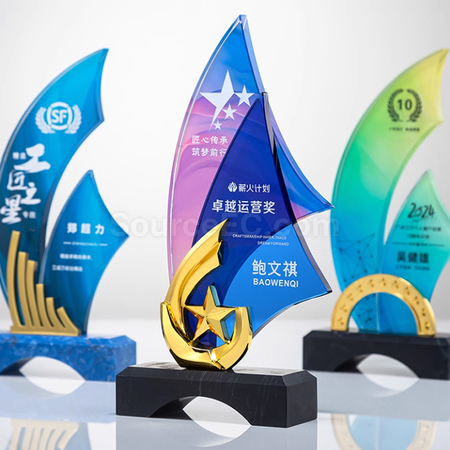礼品订购帆船水晶奖座广告