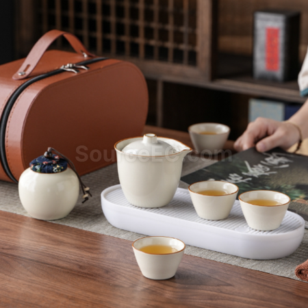 礼品订购汝窑旅行茶具套装广告