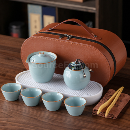 礼品订购汝窑旅行茶具套装广告