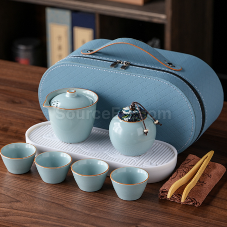 礼品订购汝窑旅行茶具套装广告