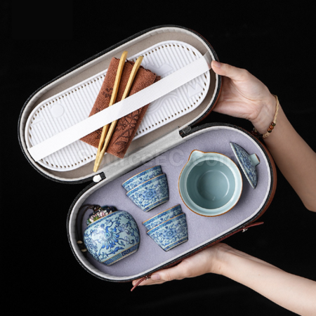 礼品订购汝窑旅行茶具套装广告