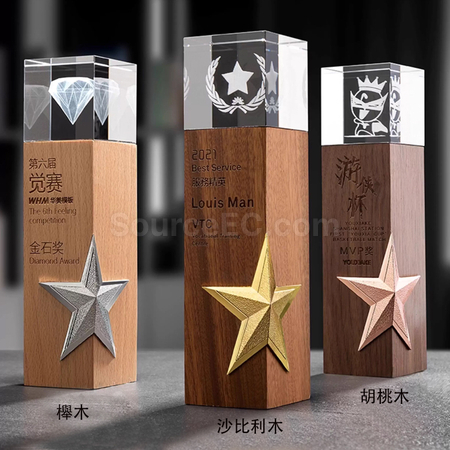 礼品订购星星实木水晶座广告